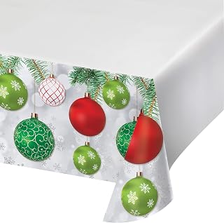 Creative Converting 346003 Holiday Ornaments Print Plastic Tablecloth