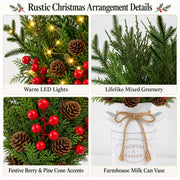KIVIVO Christmas Centerpiece, Metal Pot with Norfolk Pine Stems, Red