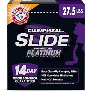 Arm & Hammer Slide Platinum Easy Clean-Up Clumping Cat Litter, 27.5 Lbs | 24/7 Odor Control, Triple-Action Freshness, Non-Stick, Low Tracking, Multi-Cat Formula, Scented
