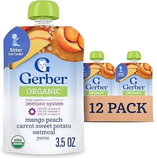 Gerber Organic Mango Peach Sweet Potato Oat Pouches, 3.5 Oz, 12 Pack