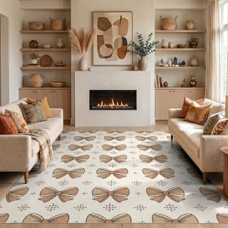 9'x12' Washable Area Rug Boho Dainty Dots Beige Playroom Nursey Nirsery Lambskin Neutral Cute Refined Non-Slip Chair-Friendly for Dining Room, Basement, Large Office