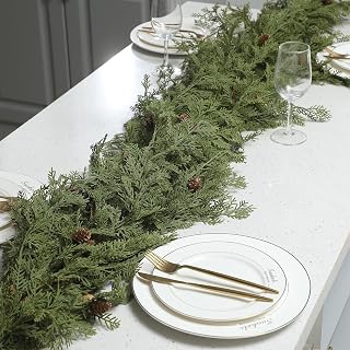 Dingion 6ft Christmas Garland with Pine Cones- Green Faux Hemlock Artificial Pine Garland Decorations for Table, Mantel, Stair - Indoor & Outdoor Winter Holiday Decor Cedar