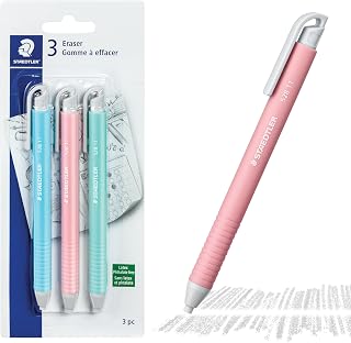 STAEDTLER Vinyl Eraser Holder 3-Pack, Retractable Precision Erasers for Pencils, Soft Latex-Free Vinyl, Smudge-Free Clean Erasing for Drawing, Drafting, School & Office Use
