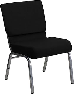Flash Furniture Hercules 21 in Wide Fabric Stackable Church Chair, Black | Silver Vein Frame, Fabric Upholstery