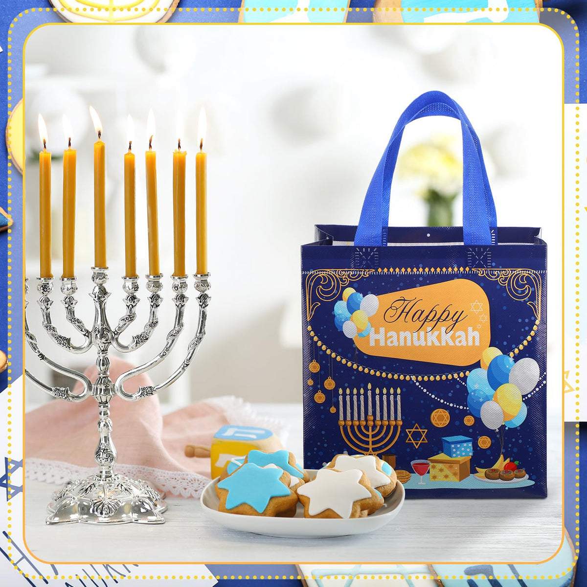Tegeme Hanukkah Gift Bags, 9 x 8.7 x 4.3 Inches, Pack of 24