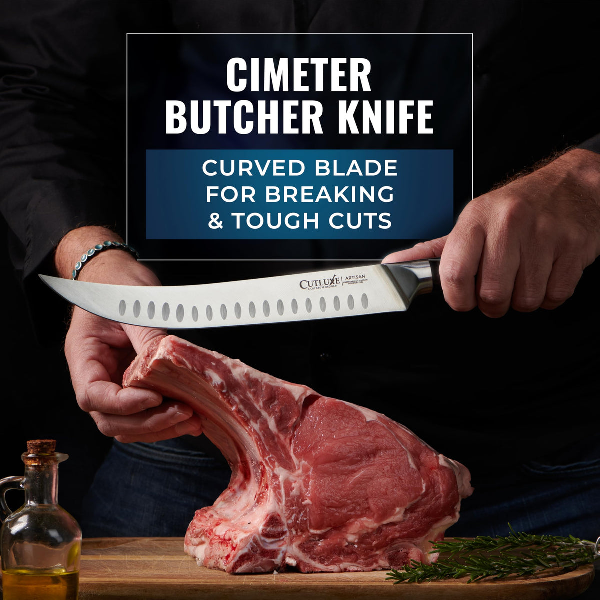 Cutluxe Butcher Knife Set, 12-Inch Brisket, 10-Inch Cimeter, 6-Inch Boning, Gray