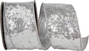 Reliant Ribbon Metallic Sequin Fantasy Deluxe Metallic Backed Wired Edge, Silver, 2-1/2 Inch, 5 Yards