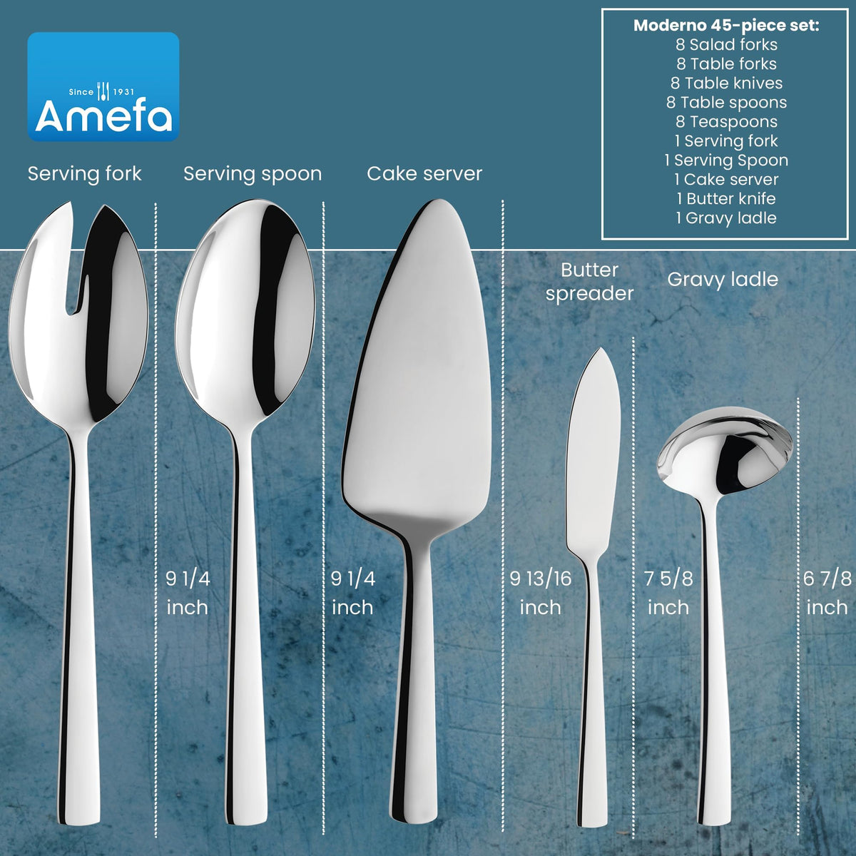Amefa Moderno / 3.35" H x 9.84" L x 4.5" W / Casual Flatware Sets