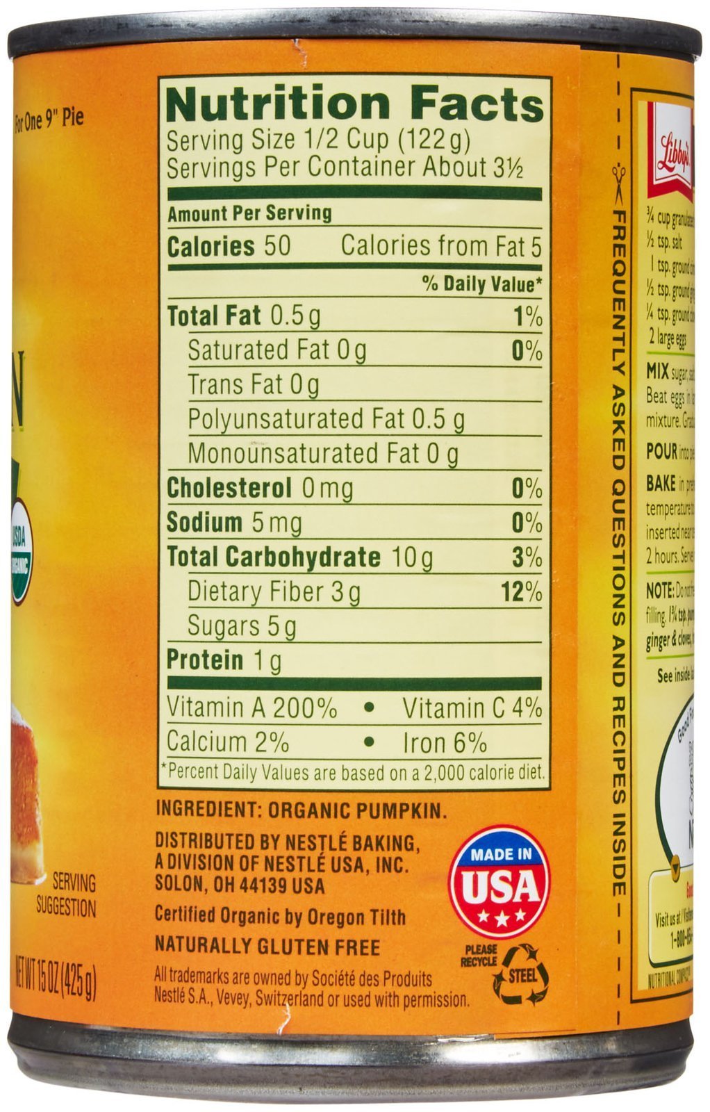 Canned Organic Pumpkin-15 Oz-2 Pack by Libby's – 15.0 Ounce (Pack of 2), Pack of 2, Model 039000604840B
