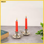 Rely+ Candle Holders with Handle, Taper Candlestick Set of 2, Glossy Silver