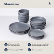 Sound Stoneware 16 Piece Dinnerware Set by Fortessa – Service for 4, Stoneware, Cement, Pack of 16, Model 6500.SND.PB.SET