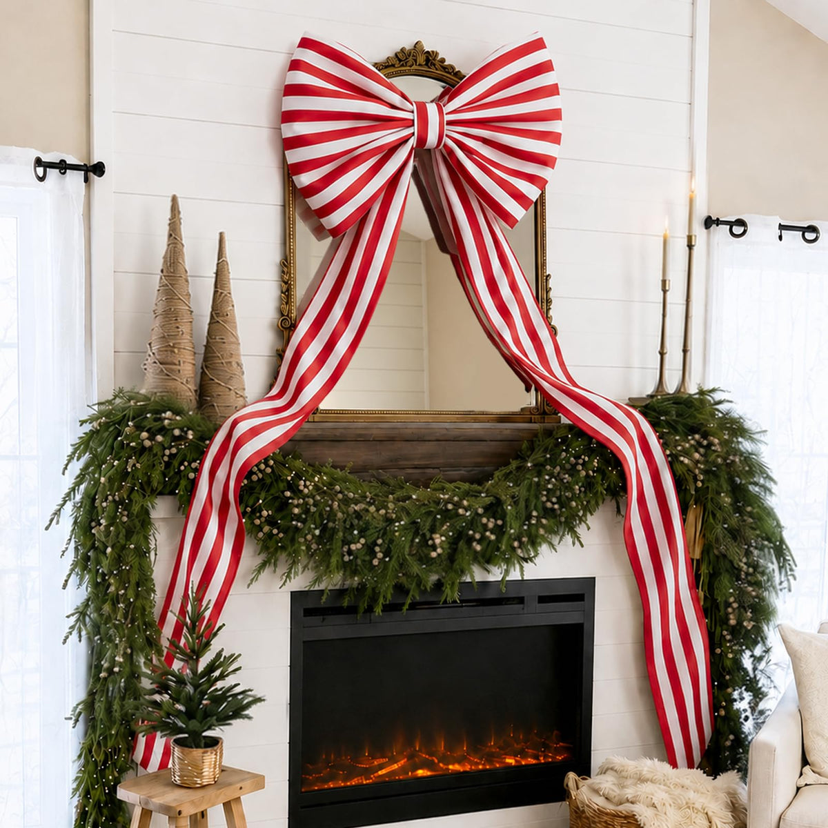 Zesua Giant Holiday Bow, 6.5 Feet, Red and White Striped