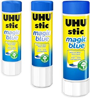 UHU Stic Magic Glue Stick - Solvent Free - Dries Clear - 8G/21G/40G - 1 of Each Size - Pack of 3