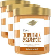 Dove Sugar Body Scrub Coconut & Lychee For Women For Exfoliated & Hydrated skin 15 oz (Pack of 3)