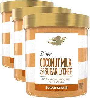 Dove Sugar Body Scrub Coconut & Lychee For Women For Exfoliated & Hydrated skin 15 oz (Pack of 3)