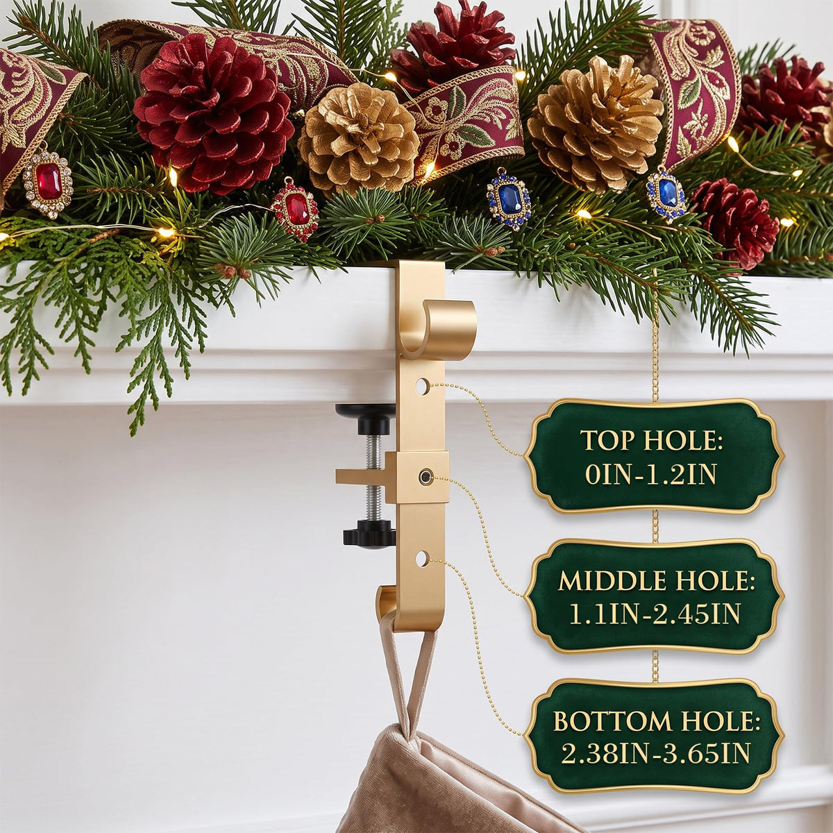 Acrridi Mantel Hook Set, Holds Over 30 Pounds, Gold 4-Pack