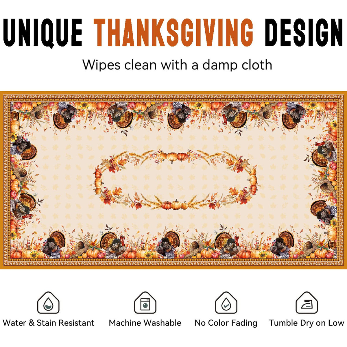 Pahhjsa Thanksgiving Tablecloth, 60 x 120 Inch Rectangle, Thanksgiving Harvest