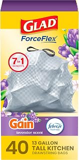 ForceFlex Tall Kitchen Trash Bags by Glad – 40 Count (Pack of 1), 13.0 gallons, Plastic, Gray, Model 78459