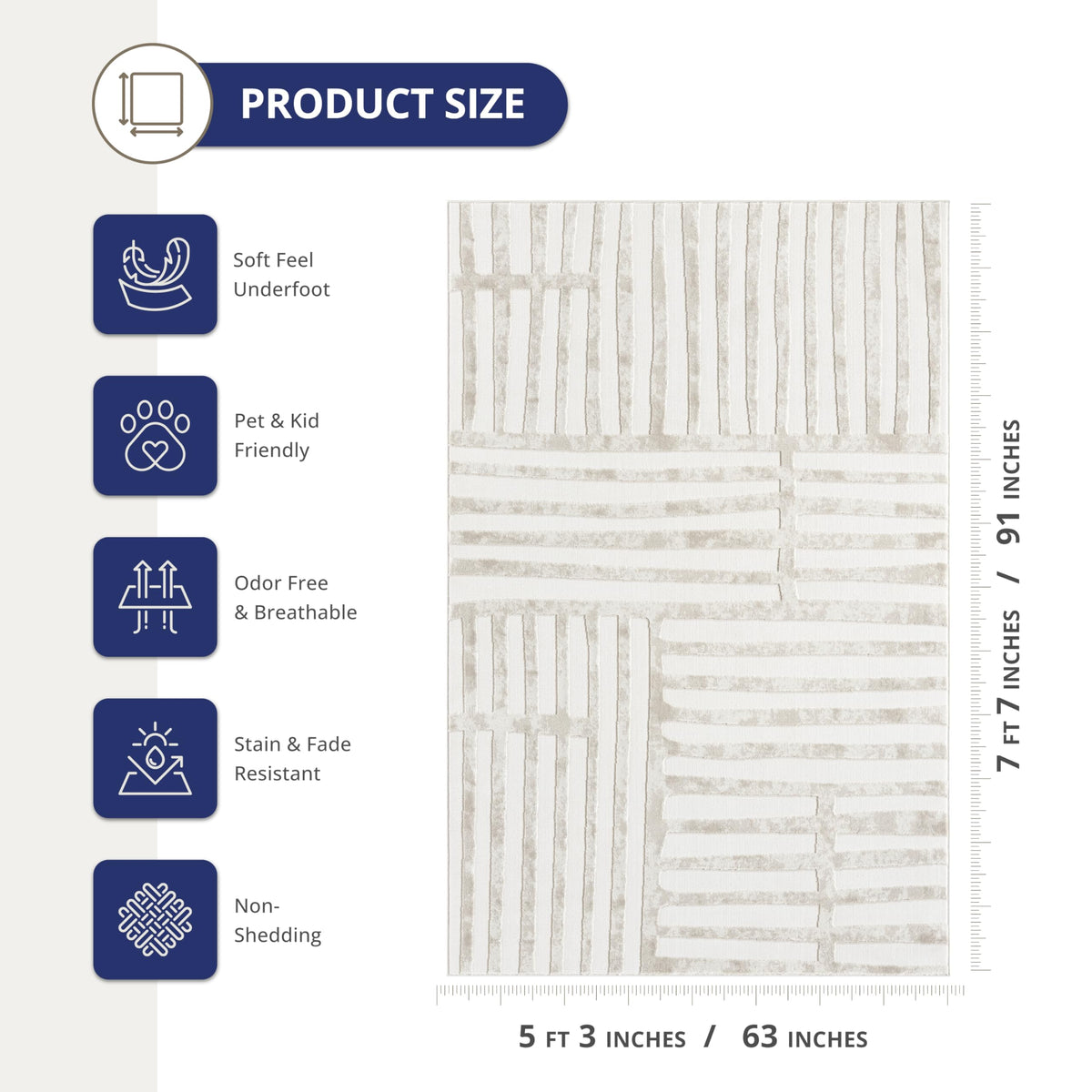 Beige Area Rug - 4' x 6' - Living Room & Bedroom - Abstract Stripe Design - Indoor Use - Easy to Clean by Abani – 4' x 6', Polypropylene, Beige