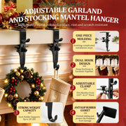 RGJ Mantel Stocking Hangers, Dual Hook Metal, Black, Set of 6