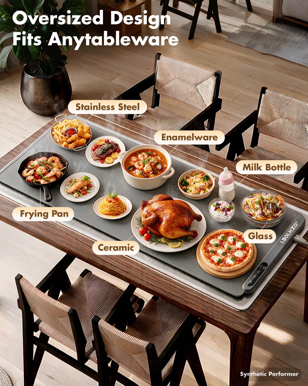 LBOLHZO Electric Food Warmer Mat, 36 x 16 Inch, Grey
