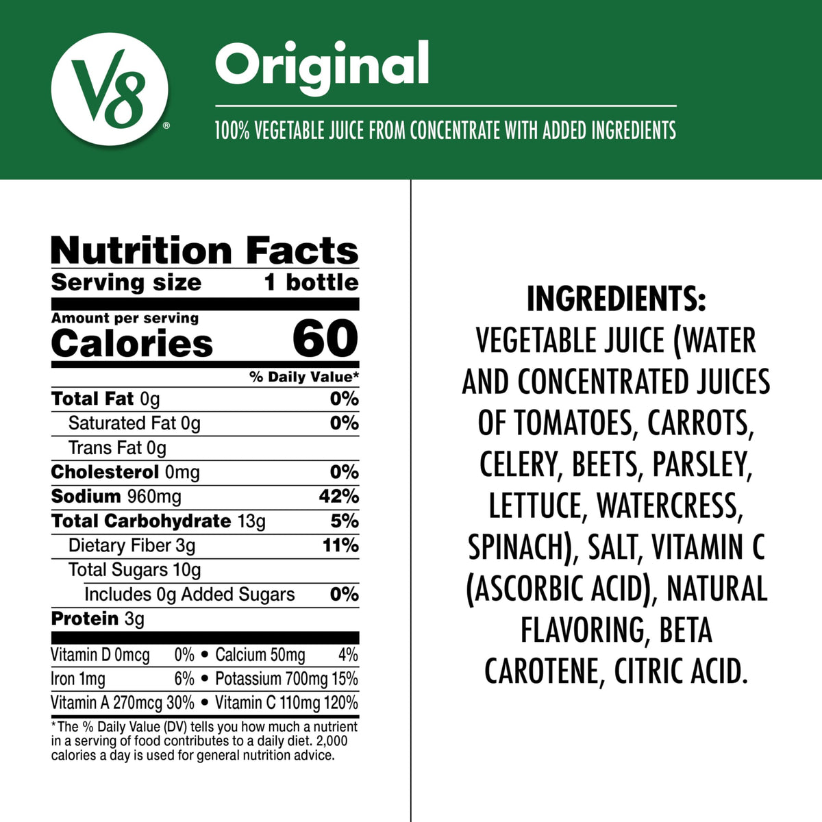 Original 100% Vegetable Juice by V8 – 12 Fl Oz (Pack of 1), Original, Model 200000013804
