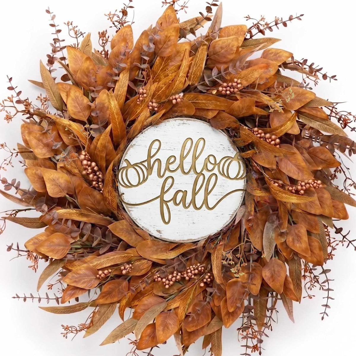 KAI-ROAD Fall Eucalyptus Wreath, 26 Inch, Yellow