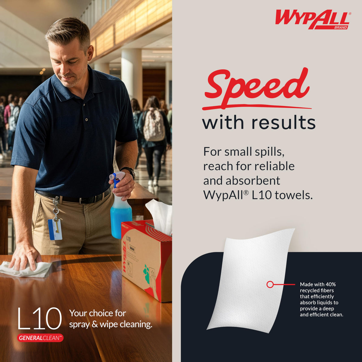 WypAll GeneralClean L10 Light Cleaning Towels – 24 x 250 Sheets (42346)