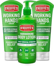 O'Keeffe's Working Hands Hand Cream 7 oz (2 Pack) & Hardworking Body Lotion 12 oz (1 Pack) Bundle, Unscented, Non-Greasy Relief for Extremely Dry Skin