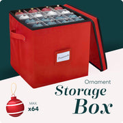 Handy Laundry Ornament Storage Box, Holds 64 Items, Adjustable Dividers, Red