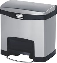 Rubbermaid Commercial Products Slim Jim Front Step-On Trash Can, 4-Gallon, Black Stainless Steel, Hands-Free Garbage Can/Container for Home/Kitchen/Office/Restaurant