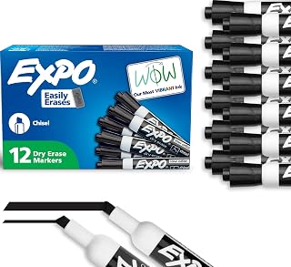 EXPO Dry Erase Markers, Low Odor Ink, Black, Chisel Tip, 12 Count - Whiteboard, Calendar, Organization, Essential Supplies for Office, School, Classroom, Teachers