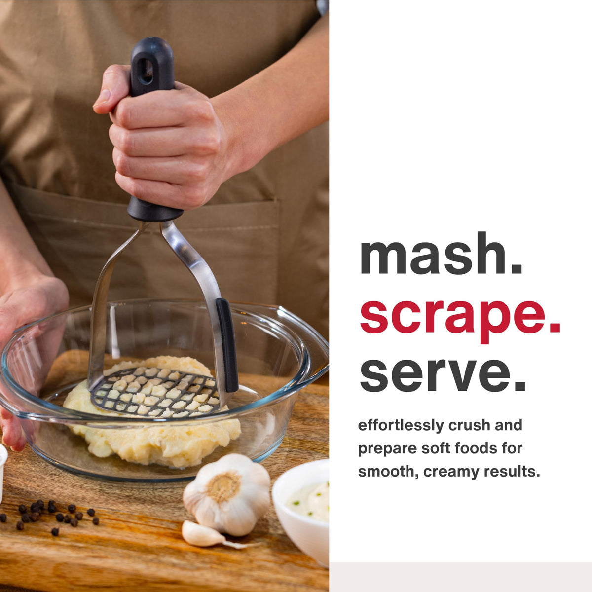 Zyliss Potato Masher, Stainless Steel Head, Gray Wheat Straw Handle