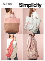 Simplicity S9298 Market & Grocery Tote Bag Sewing Pattern, Four Reusable Tote Bag Designs, One Size