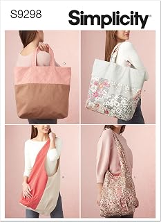 Simplicity S9298 Market & Grocery Tote Bag Sewing Pattern, Four Reusable Tote Bag Designs, One Size