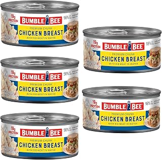Bumble Bee Chicken Breast with Rib Meat in Water, 10 oz (Pack of 5) | Premium Canned Chicken Chunks, 19g Protein per Serving, Gluten Free, Keto Friendly, Ready to Eat