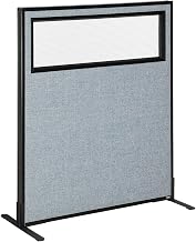 Global Industrial 36-1/4"W x 42" H Freestanding Office Partition Panel with Partial Window, Blue
