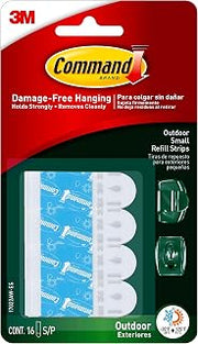 Command Outdoor Small Refill Replacement Strips, 16 Strips, Re-Hang Outdoor Window Hooks
