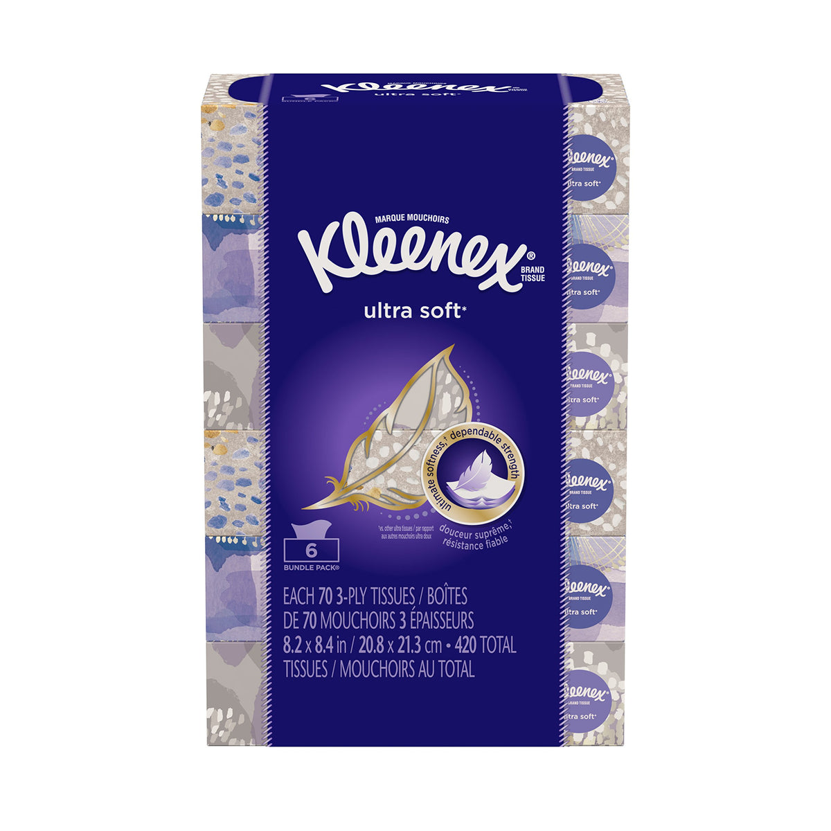 Kleenex White / 70 Count (Pack of 6) / 70 tissues, 6 rectangle boxes Box Tissues