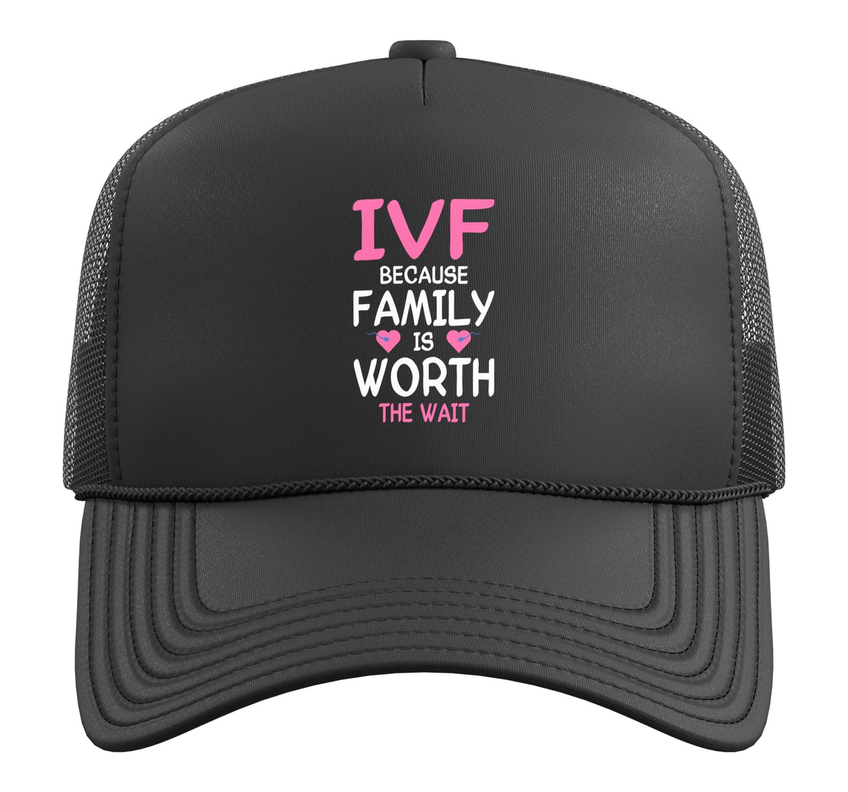 Retrieval Day Transfer Day Vitro Fertilisation IVF Trucker Hat with Adjustable Mesh Back by IVF Transfer Infertility Designs – Polyester, Black