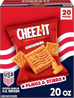 Cheez-It Baked Snack Crackers, July 4 Snacks, U.S. Soccer Sponsor, Flags and Stars, 20oz Box (20 Pouches)
