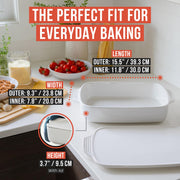 Chef Pomodoro Ceramic Casserole Dish With Lid, White, 15.5 x 9.3 Inches