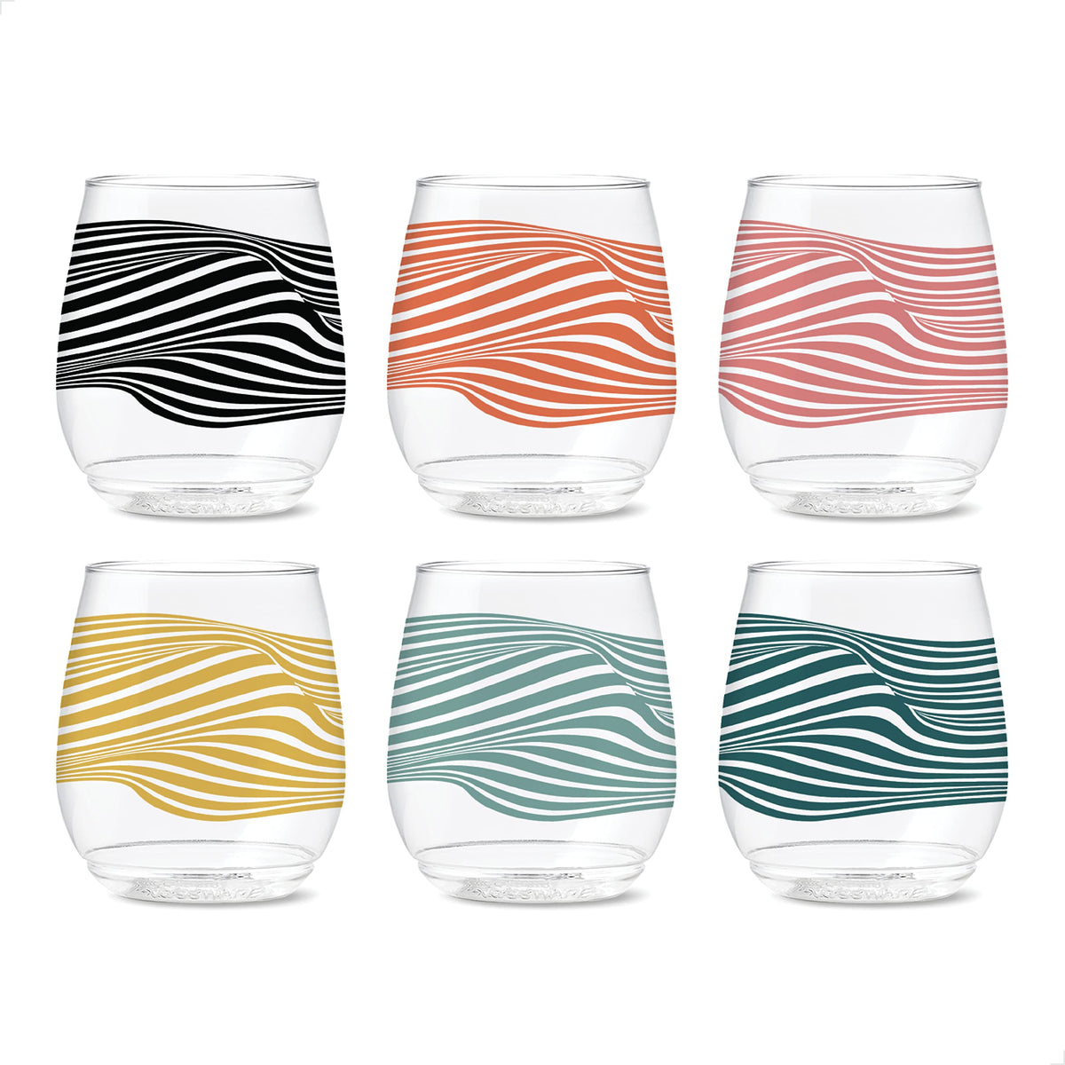 POP 14oz Vino Designer Series - Lines by TOSSWARE – Vino, 14 fluid_ounces, Plastic, Lines 1, Pack of 6