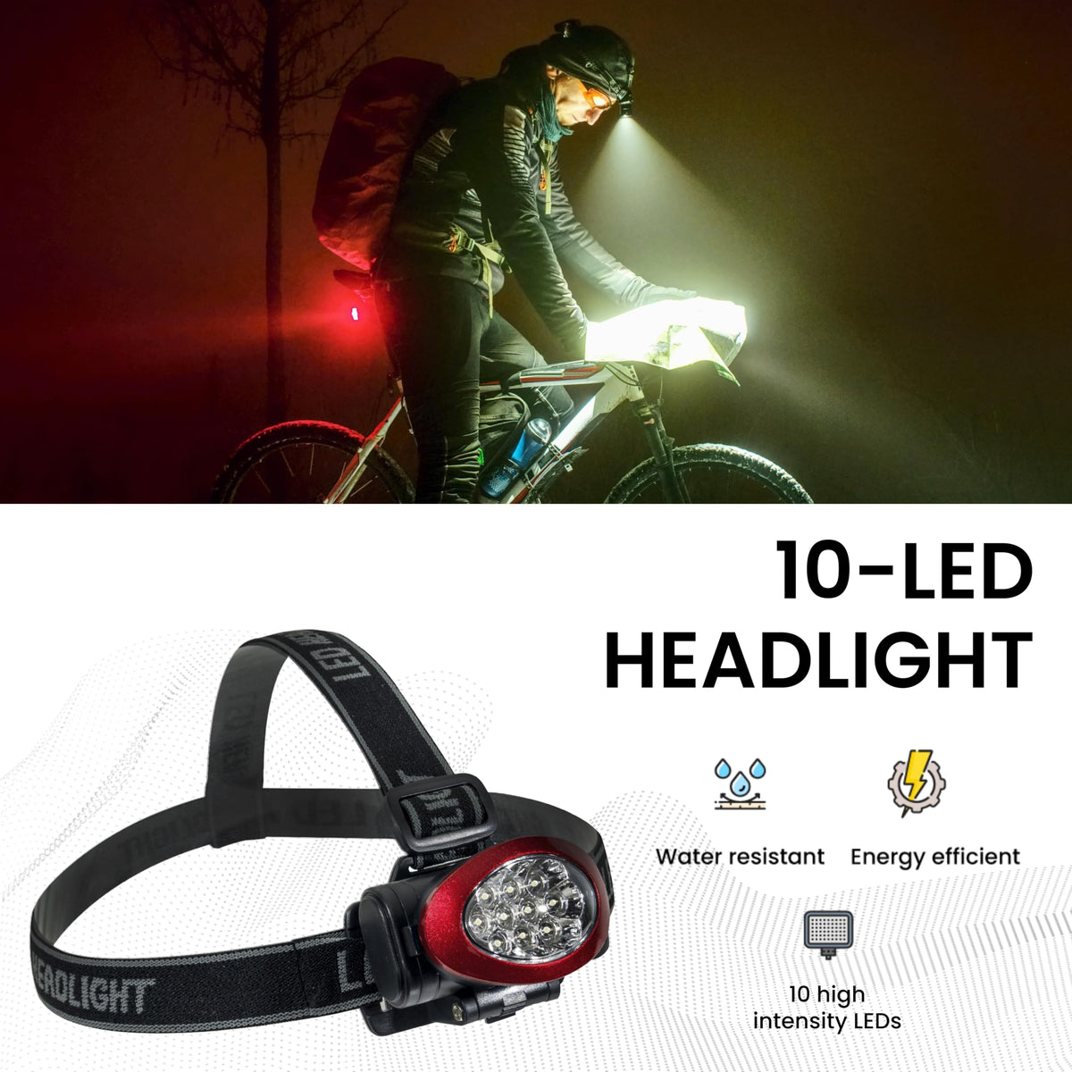 GoGreen Power () High Intensity LED Head-Light by Power By GoGreen – ", Plastic, Red, Model GG-113-10HLRD