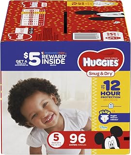 HUGGIES Snug & Dry Diapers, Size 5, 96 Count, GIGA JR Pack (Packaging May Vary)