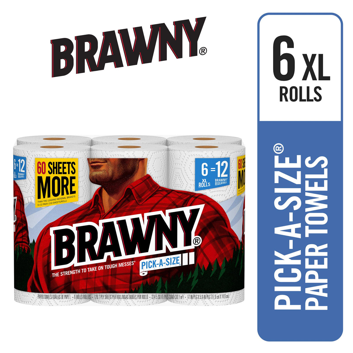 Brawny 1 / 6 Count (Pack of 1) / White Paper Towels