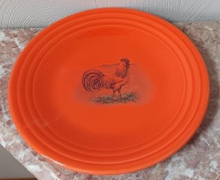 Fiesta Classic Rim Luncheon Plate - w/Chicken White Leghorn Rooster - Poppy - HLC USA