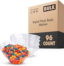20oz Clear Plastic Serving Bowls (96 Pack) Medium Disposable Candy Dishes, Buffet Containers, Chips, Popcorn, Snacks, Mints, Salad Bar, Snack Bowl, Parties, Office Desk, Bridal Shower, Party Supplies