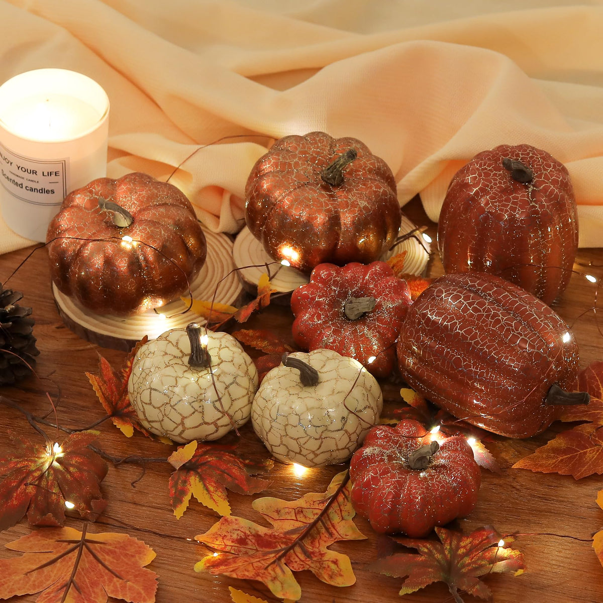 Artgar Foam Pumpkin Set, 8 Pack Cracked Design, Assorted Sizes