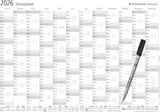 STAEDTLER Lumocolor Year Planner Set 2025 Wall Calendar Dry Erase Size DIN A3 Includes Pen and Self-Adhesive Pen Clamp Special Edition 641 YPA3X